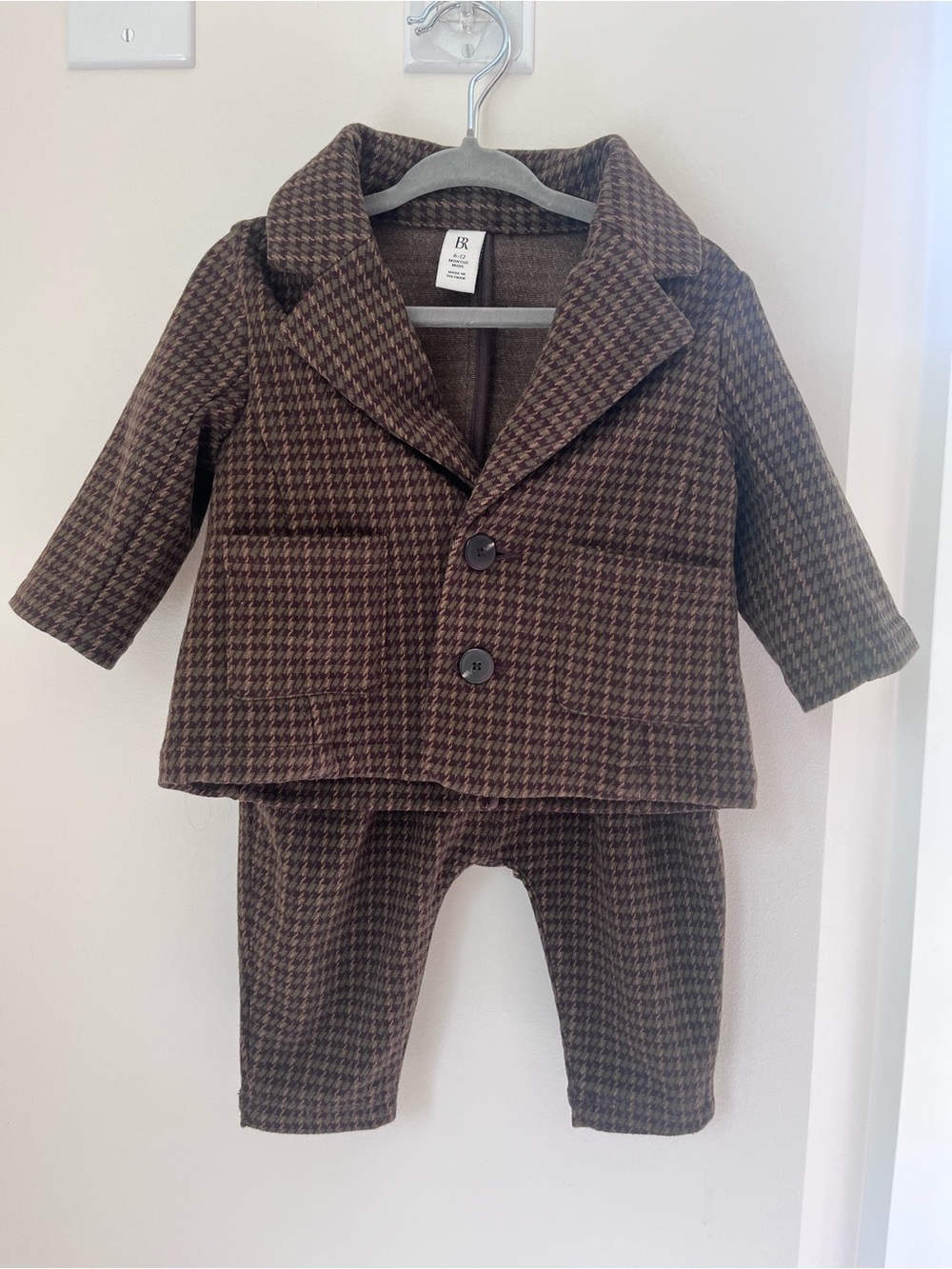 6-12M Formal Brown Houndstooth Coat & Pant Suit